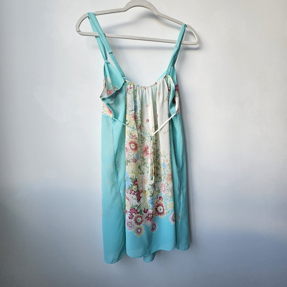 Oscar De La Renta Pink Label Vintage Turquoise Pink Floral Chemise Nightgown - Picture 7 of 16